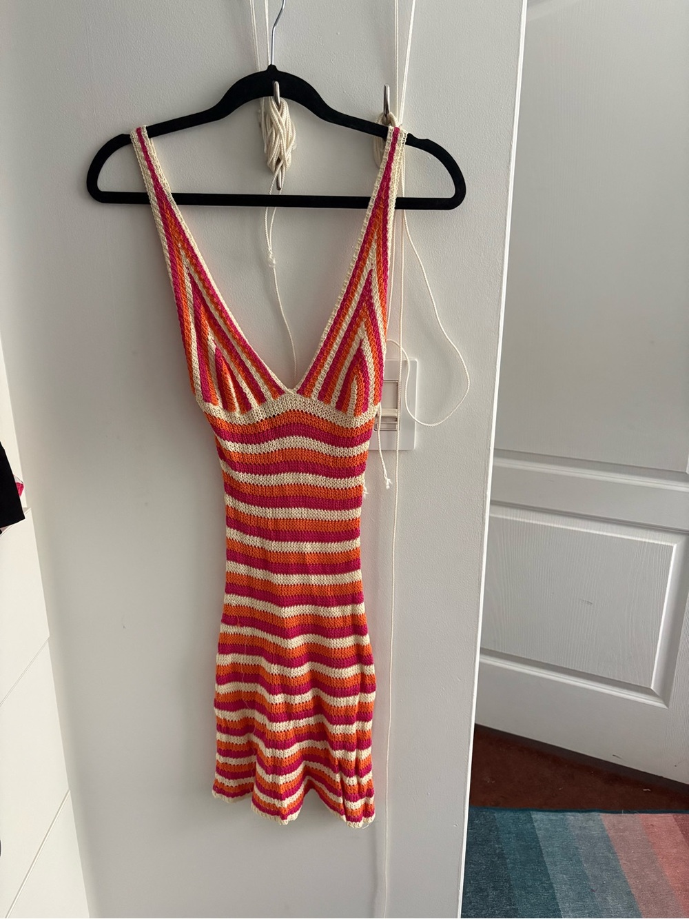 Princess Polly Striped Crochet Romper in Pink, Orange & Cream